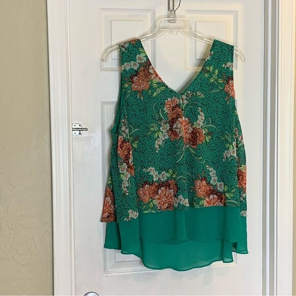 TORRID WOMEN'S GREEN FLORAL DOUBLE LAYER CHIFFON TANK SIZE 3X - Picture 7 of 13